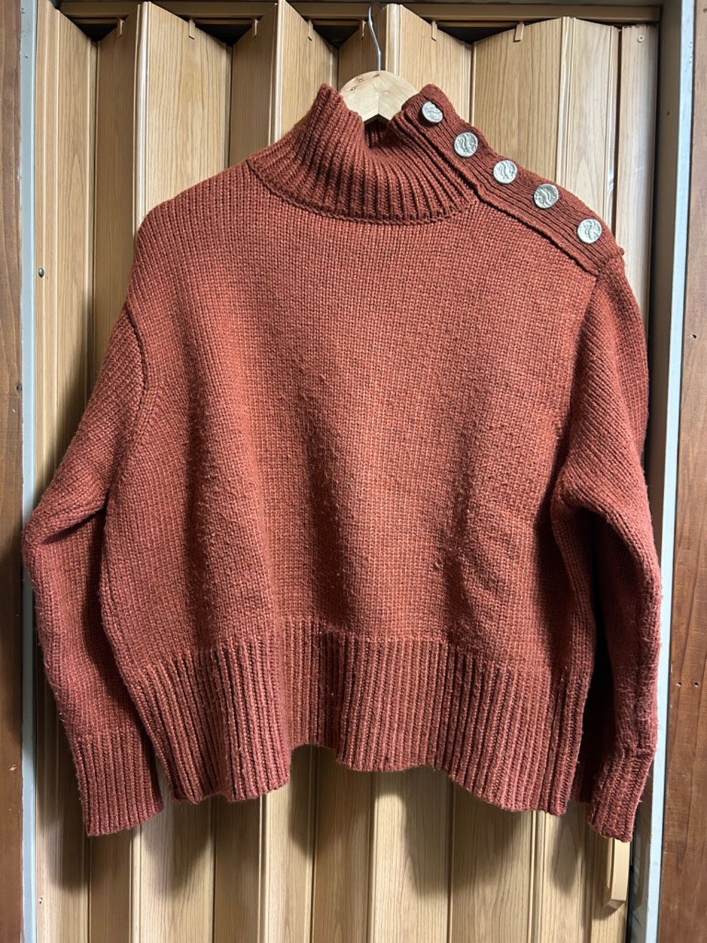 Zara Rust Button-Shoulder Knit Sweater